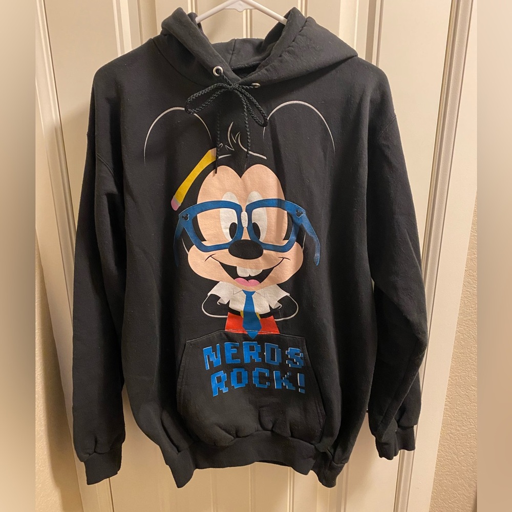 Disney Parks M Hoodie Sweatshirt Black Mickey Mouse Nerds Rock Medium Hooded Med